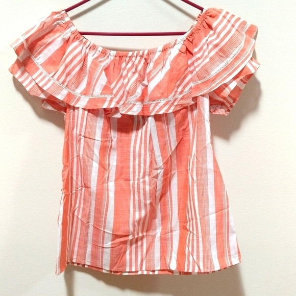 Andrew Marc - Marc New York Women's Off the Shoulder Top New Striped Size Medium - Picture 1 of 5